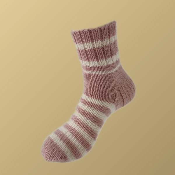 Hand Knit Women Wool Socks Dusty Pink - White