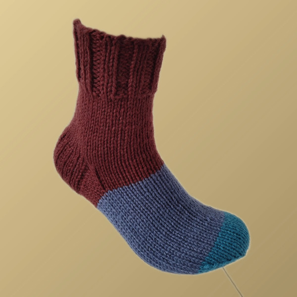 Hand Knit Women Wool Socks Maroon - Blue