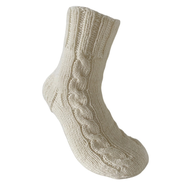 Hand Knit Women Wool Socks White - Braids