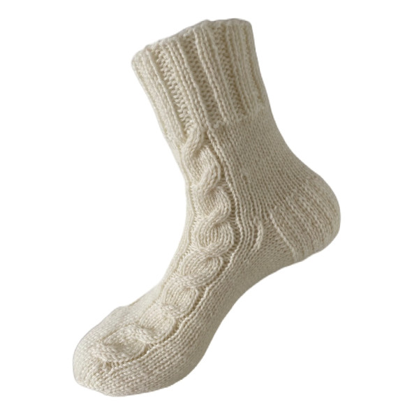 Hand Knit Women Wool Socks White - Braids