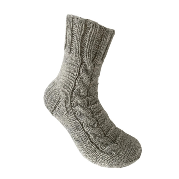 Hand Knit Women Wool Socks Gray Braids