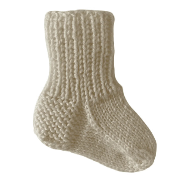 Hand Knit Baby Wool Socks White - Simple 0 – 3 months