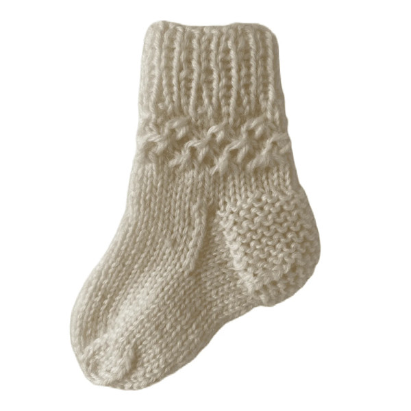 Hand Knit Baby Wool Socks White - Pattern 0 – 3 months