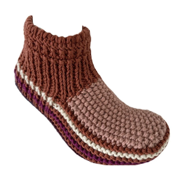 Hand Knit Wool Slippers Brown