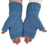 Hand Knit Women Fingerless Wool Gloves Denim Blue