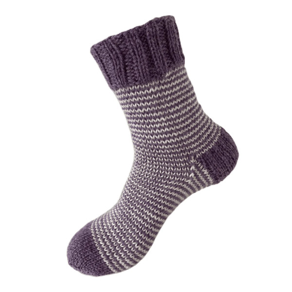 Hand Knit Women Wool Socks Lavender – White