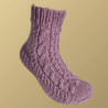 Hand Knit Women Wool Socks Grey Pink Braid