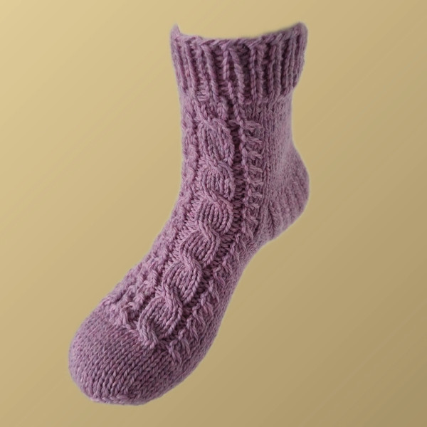 Hand Knit Women Wool Socks Grey Pink Braid