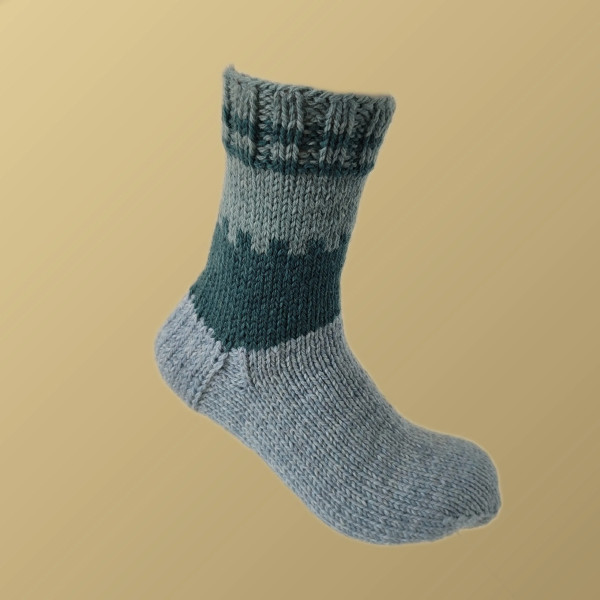 Hand Knit Men Wool Socks Grey - Green