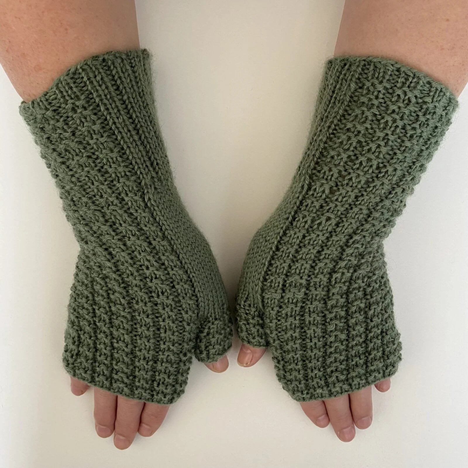 Handmade Women Fingerless Wool Gloves Laurel Green